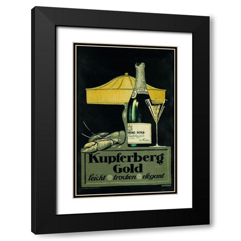 Champagne Lobster Black Modern Wood Framed Art Print with Double Matting by Vintage Apple Collection