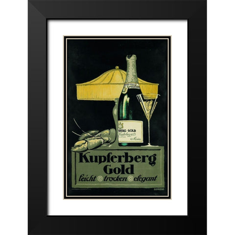 Champagne Lobster Black Modern Wood Framed Art Print with Double Matting by Vintage Apple Collection