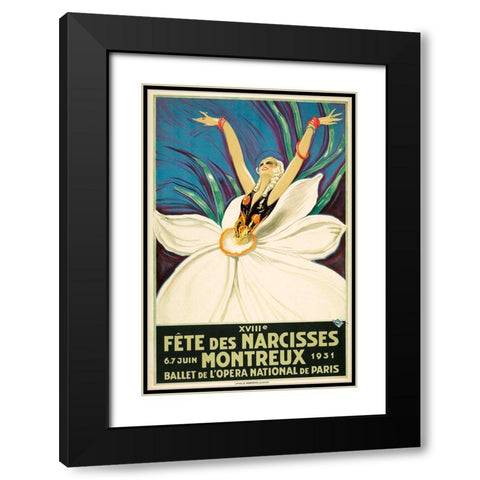 Paris Ballet Black Modern Wood Framed Art Print with Double Matting by Vintage Apple Collection