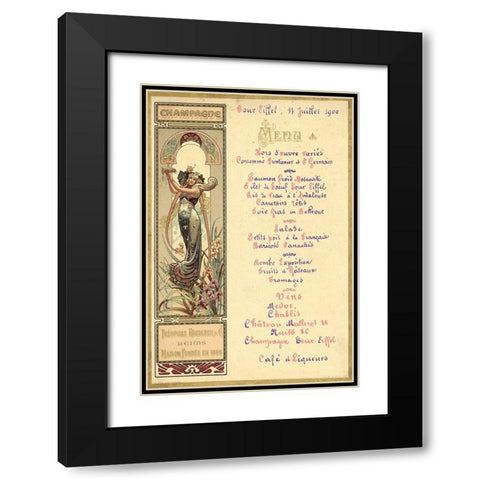 Paris Nouveau Menu Black Modern Wood Framed Art Print with Double Matting by Vintage Apple Collection