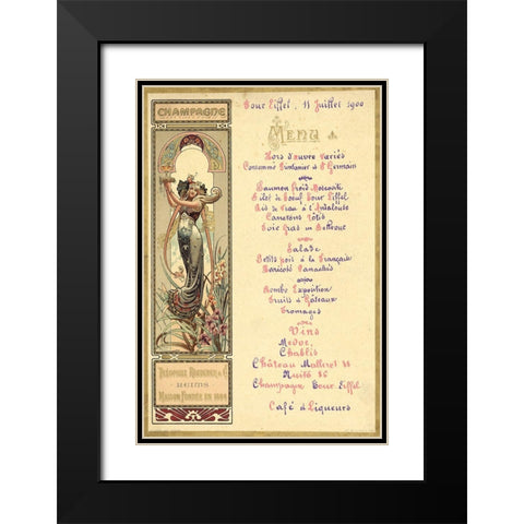 Paris Nouveau Menu Black Modern Wood Framed Art Print with Double Matting by Vintage Apple Collection