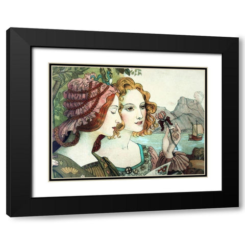 Vintage Art Nouveau Women Black Modern Wood Framed Art Print with Double Matting by Vintage Apple Collection