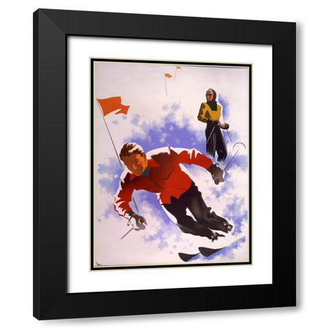 Downhill Skiing Black Modern Wood Framed Art Print with Double Matting by Vintage Apple Collection