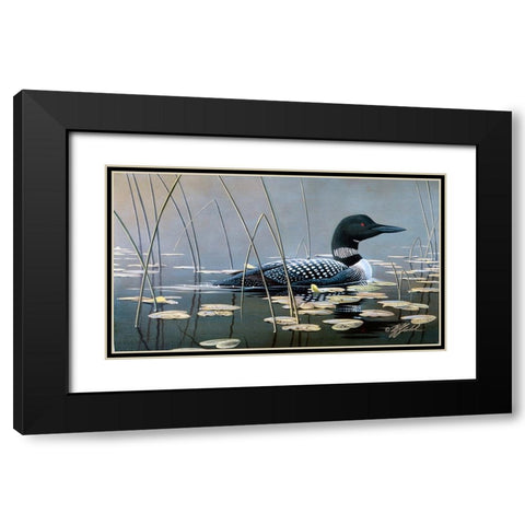 Loon In Reeds Black Modern Wood Framed Art Print with Double Matting by Goebel, Wilhelm