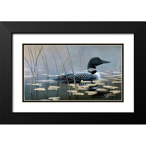 Loon In Reeds Black Modern Wood Framed Art Print with Double Matting by Goebel, Wilhelm