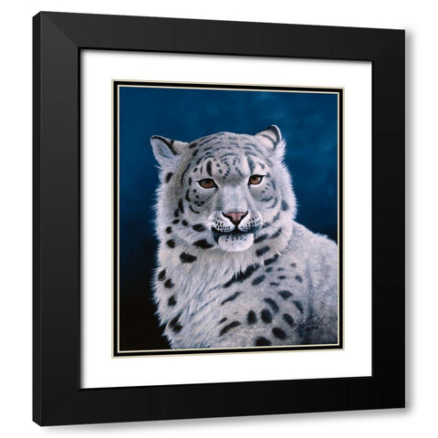Young Snow Leopard Black Modern Wood Framed Art Print with Double Matting by Goebel, Wilhelm