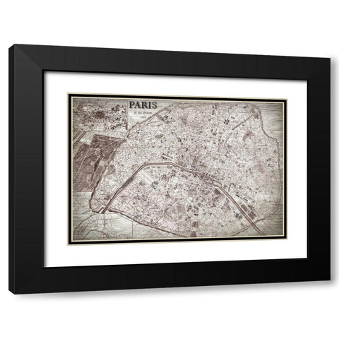 Map of Paris Black Modern Wood Framed Art Print with Double Matting by Bailey, Ann