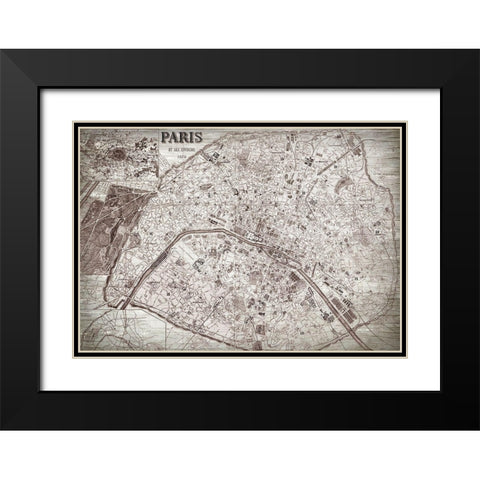 Map of Paris Black Modern Wood Framed Art Print with Double Matting by Bailey, Ann