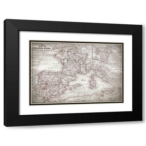 Map of Spain Black Modern Wood Framed Art Print with Double Matting by Bailey, Ann