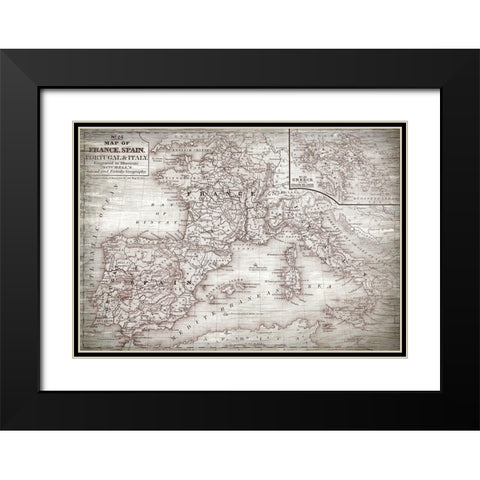 Map of Spain Black Modern Wood Framed Art Print with Double Matting by Bailey, Ann