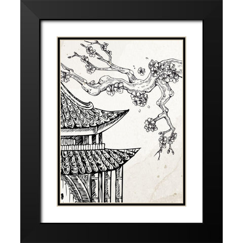 Pagoda Cherry Blossom 1 Black Modern Wood Framed Art Print with Double Matting by Bailey, Ann
