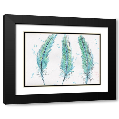 Aqua Feathers Black Modern Wood Framed Art Print with Double Matting by Dyer, Beverly