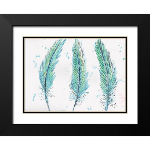 Aqua Feathers Black Modern Wood Framed Art Print with Double Matting by Dyer, Beverly