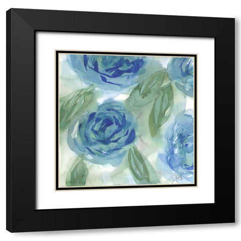 Blue Green Roses I Black Modern Wood Framed Art Print with Double Matting by Dyer, Beverly