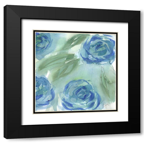 Blue Green Roses II Black Modern Wood Framed Art Print with Double Matting by Dyer, Beverly