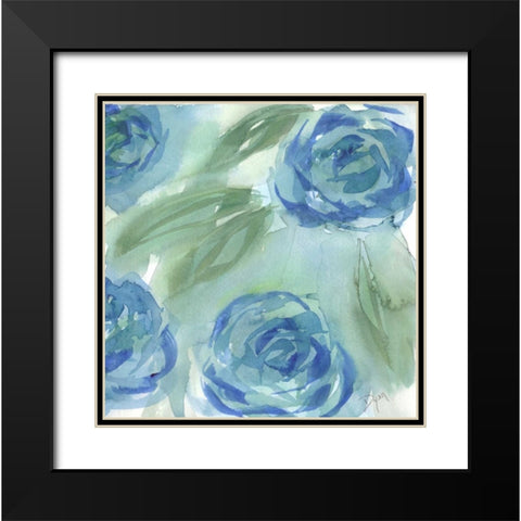 Blue Green Roses II Black Modern Wood Framed Art Print with Double Matting by Dyer, Beverly