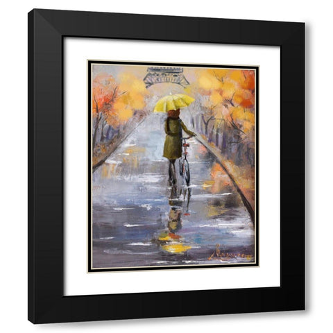 Rainy Day Paris Black Modern Wood Framed Art Print with Double Matting by Boho Hue Studio