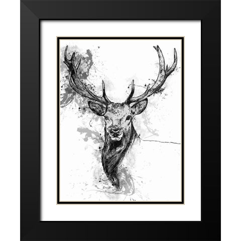 Deer Head Splash Black Modern Wood Framed Art Print with Double Matting by Brown, Denise