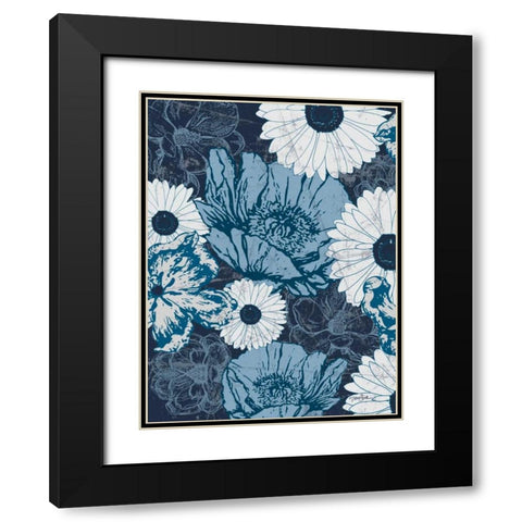 Floral Toile 3 Black Modern Wood Framed Art Print with Double Matting by Stimson, Diane