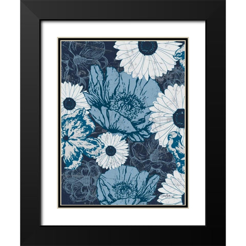 Floral Toile 3 Black Modern Wood Framed Art Print with Double Matting by Stimson, Diane