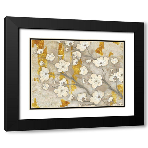 Golden Blossoms 2 Black Modern Wood Framed Art Print with Double Matting by Stimson, Diane