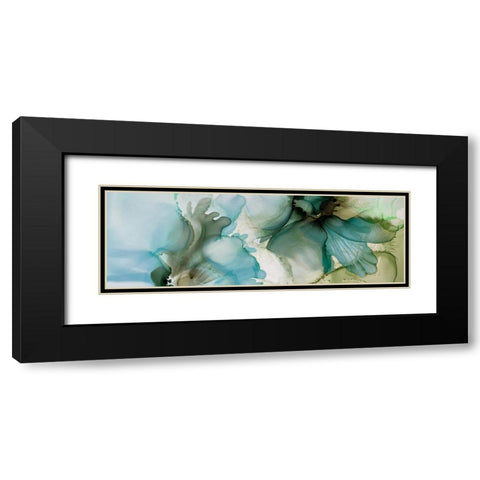 Sage And Teal Florals 1 Black Modern Wood Framed Art Print with Double Matting by Debs, Emma Catherine