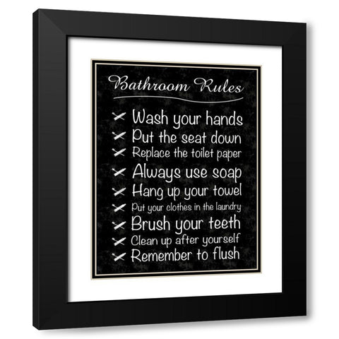 Bathroom Rules Black Modern Wood Framed Art Print with Double Matting by Gibbons, Lauren