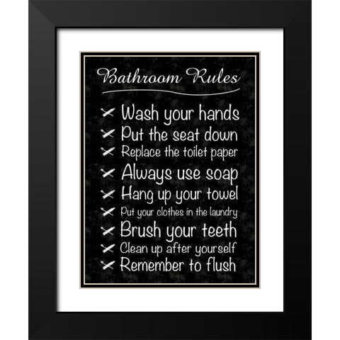 Bathroom Rules Black Modern Wood Framed Art Print with Double Matting by Gibbons, Lauren