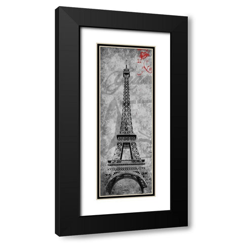 Paris Postal Black Modern Wood Framed Art Print with Double Matting by Grey, Jace
