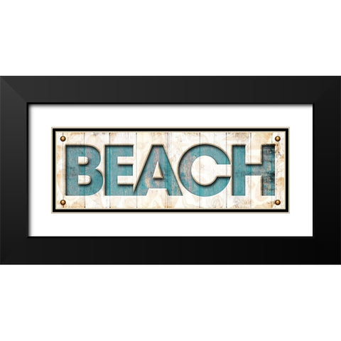 Beach Sign Black Modern Wood Framed Art Print with Double Matting by Grey, Jace