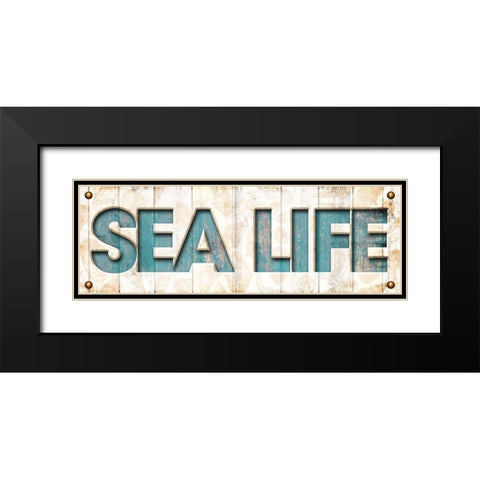 Sea Life Sign Black Modern Wood Framed Art Print with Double Matting by Grey, Jace