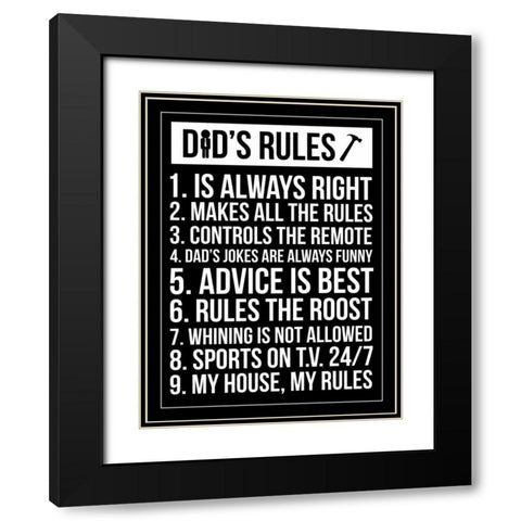Dads Rules Invert Black Modern Wood Framed Art Print with Double Matting by Grey, Jace