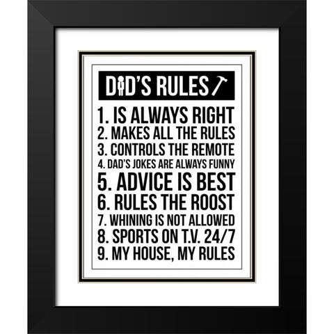 Dads Rules Black Modern Wood Framed Art Print with Double Matting by Grey, Jace