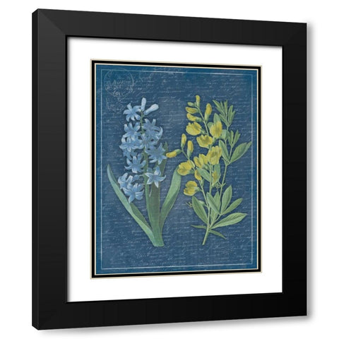 Blue Print Floral Mate Black Modern Wood Framed Art Print with Double Matting by Grey, Jace