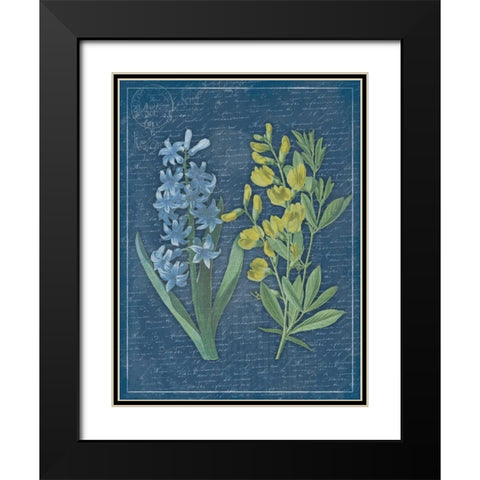 Blue Print Floral Mate Black Modern Wood Framed Art Print with Double Matting by Grey, Jace