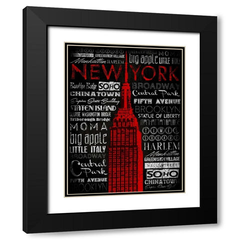 NY Type RED Black Modern Wood Framed Art Print with Double Matting by Grey, Jace