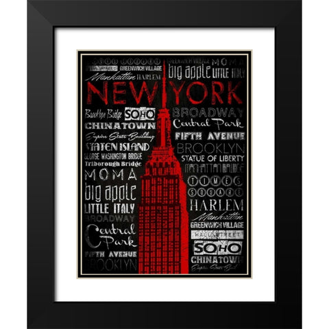 NY Type RED Black Modern Wood Framed Art Print with Double Matting by Grey, Jace