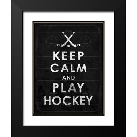 Keep calm Hockey 2 Black Modern Wood Framed Art Print with Double Matting by Grey, Jace