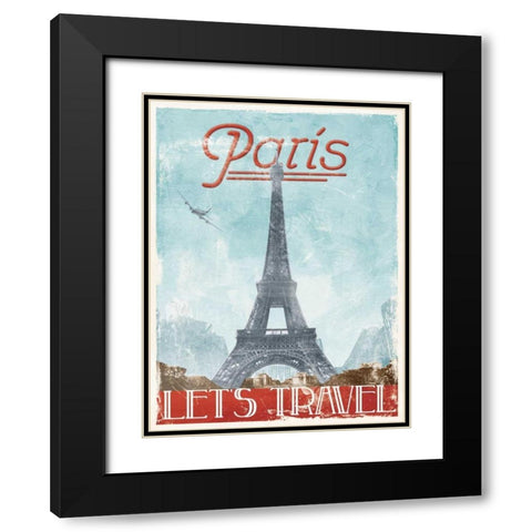 Lets Travel To Paris Black Modern Wood Framed Art Print with Double Matting by Grey, Jace