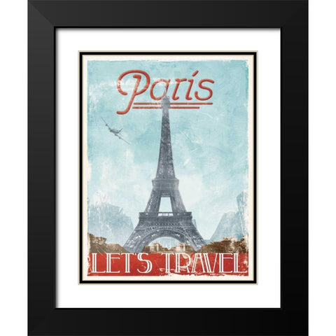 Lets Travel To Paris Black Modern Wood Framed Art Print with Double Matting by Grey, Jace