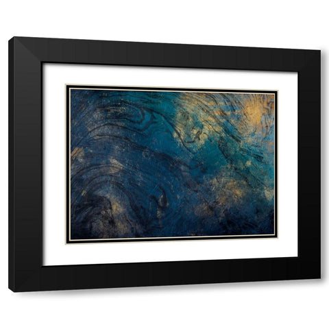 Golden Blue Marble Black Modern Wood Framed Art Print with Double Matting by Grey, Jace