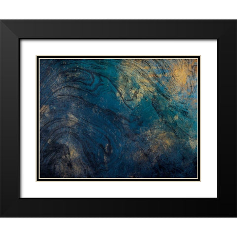 Golden Blue Marble Black Modern Wood Framed Art Print with Double Matting by Grey, Jace