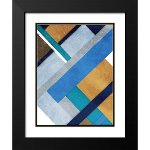Stipe Overlay Mate Blue Black Modern Wood Framed Art Print with Double Matting by Grey, Jace