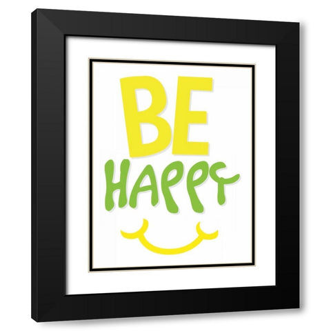 Be Happy Black Modern Wood Framed Art Print with Double Matting by Grey, Jace