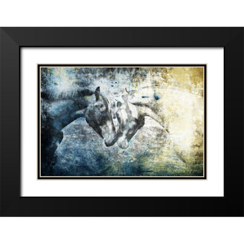 Kissing Blue Horses Black Modern Wood Framed Art Print with Double Matting by Grey, Jace