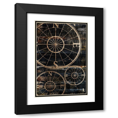 Wooden Compass Black Modern Wood Framed Art Print with Double Matting by Grey, Jace