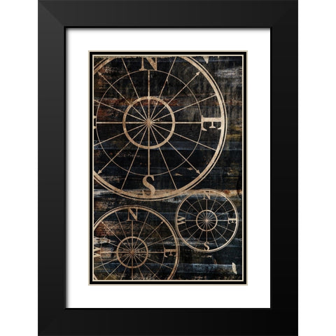 Wooden Compass Black Modern Wood Framed Art Print with Double Matting by Grey, Jace