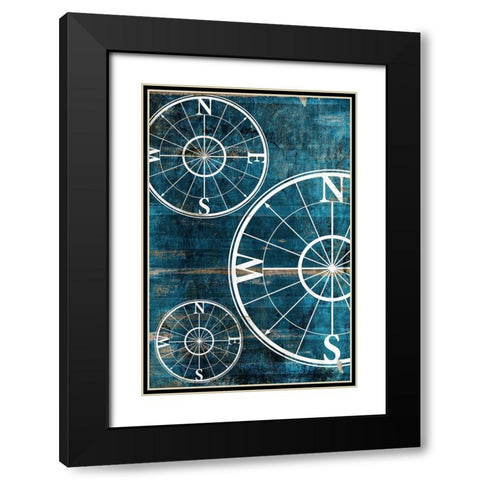 Wooden Compass Blue Black Modern Wood Framed Art Print with Double Matting by Grey, Jace