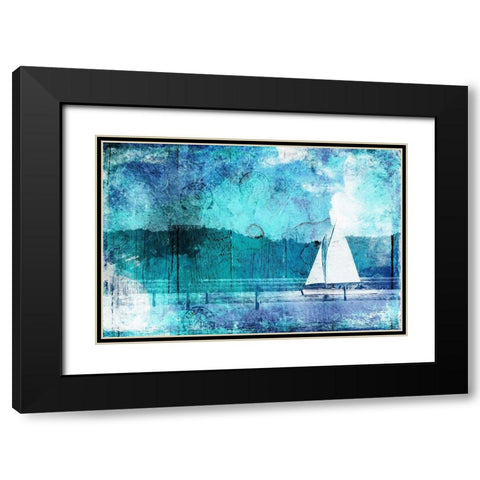 Boating Abstract Blue Black Modern Wood Framed Art Print with Double Matting by Grey, Jace