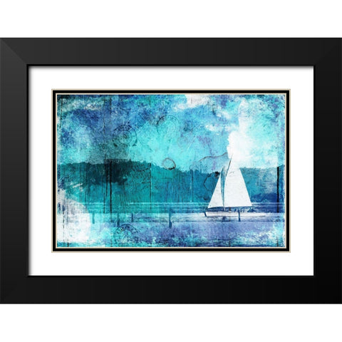 Boating Abstract Blue Black Modern Wood Framed Art Print with Double Matting by Grey, Jace